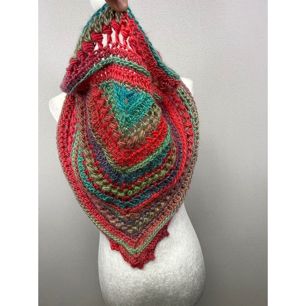 Boho Cottagecore Hippie Women OS Multi-Color‎ Crochet Triangle Infinity Scarf - Picture 3 of 6